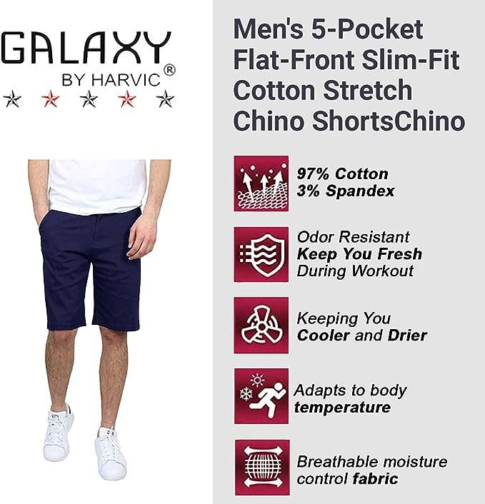 Men's 5-Pocket Flat-Front Slim-Fit Stretch Chino Shorts